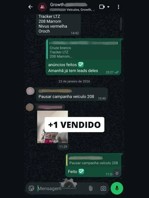 Conversa de WhatsApp com cliente marcando mais um carro vendido